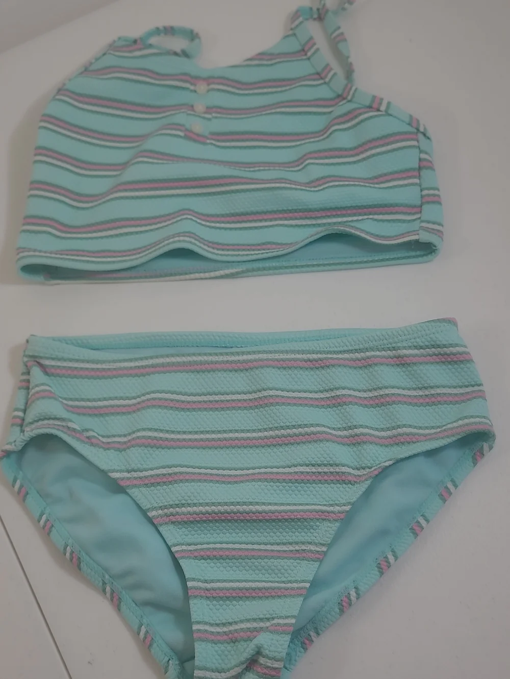 Wonder Nation Aqua Striped Two-Piece Bikini with Pink Accents